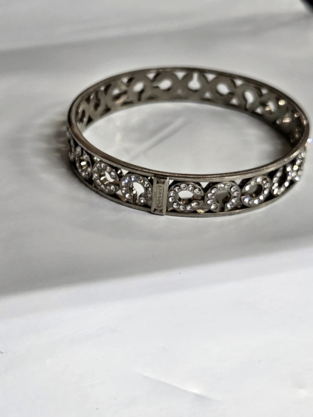 Coach Repeated C Hinged Bangle Silver-Tone Embellished Bangle Like New
